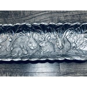 Vintage 1990 Arthur Court Bunny Rabbits Large Serving Platter Tray Easter Metal